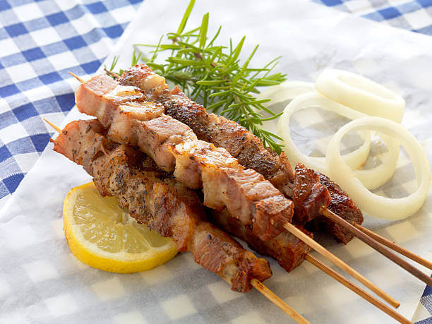 Pork tenderloin souvlaki with Greek Elixir